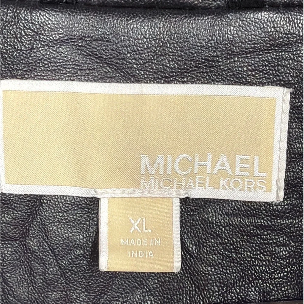 Michael Kors Jacket Womens XL Black Leather Moto Biker Lambskin Zip Up Coat